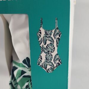 🏖 NWT Ladies One Piece Swimsuit Monstera deliciosa Plant White Green